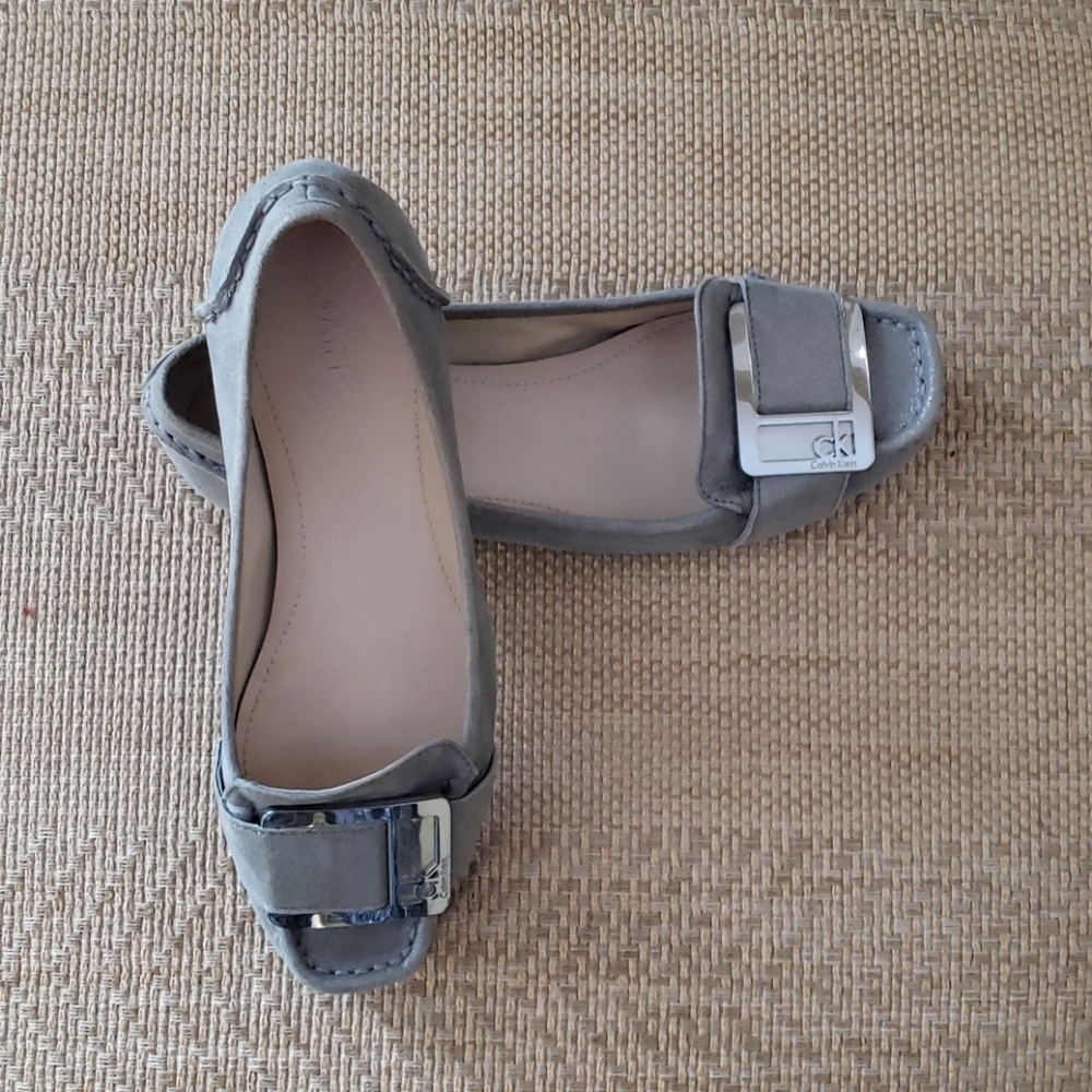 Silver leather flats